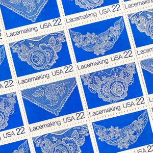 Set of 8 or 16 Lacemaking stamps 22c unused USPS vintage blue lace postage stamps image 2