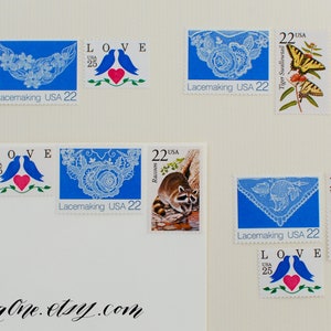 Set of 8 or 16 Lacemaking stamps 22c unused USPS vintage blue lace postage stamps image 5