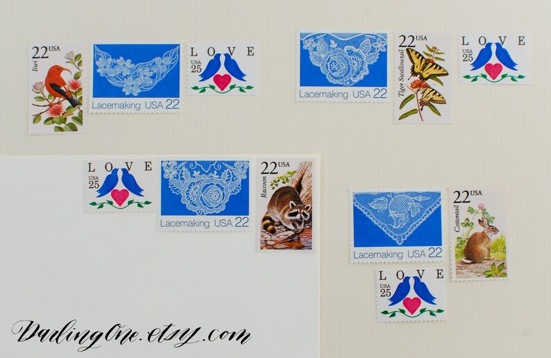 Set of 8 or 16 Lacemaking stamps 22c unused USPS vintage blue lace postage stamps image 5