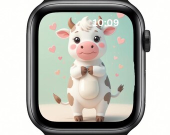 牛のApple Watch壁紙 | 農場の動物デザイン（デジタルダウンロード）