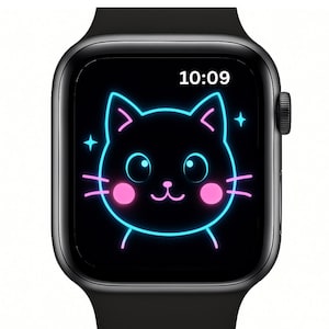 Set di sfondi per Apple Watch con simpatici animali al neon / Quadrante per orologio digitale kawaii / Maiale, tigre, cane, coniglio e gatto fosforescenti / Download immediato