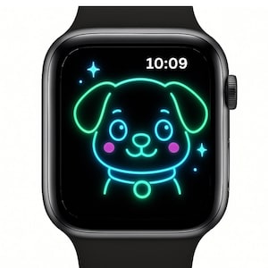Set di sfondi per Apple Watch con simpatici animali al neon / Quadrante per orologio digitale kawaii / Maiale, tigre, cane, coniglio e gatto fosforescenti / Download immediato