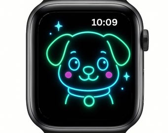Fondo de pantalla/Esferas de reloj de animales neón kawaii para Apple Watch (Descarga instantánea)