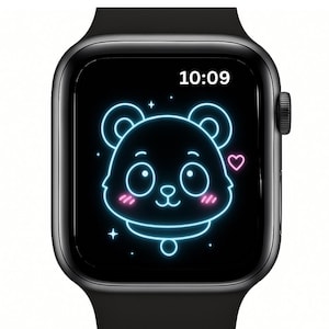Set di sfondi per Apple Watch con simpatici animali al neon / Quadrante per orologio digitale kawaii / Medusa, pinguino, gufo, volpe e orso che si illuminano al buio / Download immediato