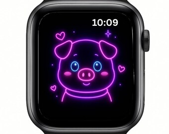 Fondo de pantalla/esfera del reloj para Apple Watch con animales de neón kawaii (descarga digital)