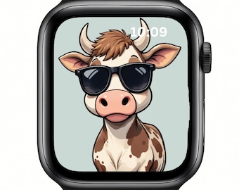 牛のApple Watchの文字盤 | 漫画の農場動物の壁紙（デジタルダウンロード）