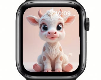 牛のApple Watchの文字盤 | 漫画風スマートウォッチの壁紙（デジタルダウンロード）