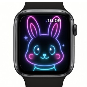 Set di sfondi per Apple Watch con simpatici animali al neon / Quadrante per orologio digitale kawaii / Maiale, tigre, cane, coniglio e gatto fosforescenti / Download immediato