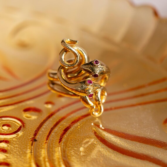 Vintage Ruby-Eyed Double Snake Ring