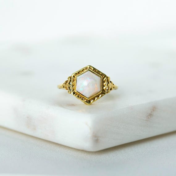 Antique Hexagonal Opal Ring - image 2