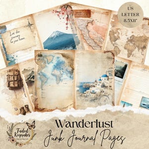 Fernweh Junk Journal Seiten | Reise Scrapbook Papier | Vintage Adventure Schreibblätter | Printable Journal Kit
