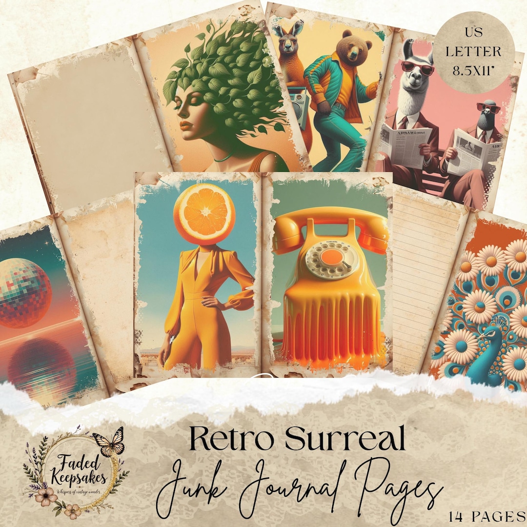 Retro Junk Journal Pages | Surreal Collage Art Printable for Art ...