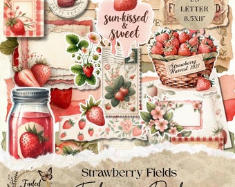 Jordgubbsskräpjournal-kit: Vintage Cottagecore Ephemera (digitalt papperspaket)