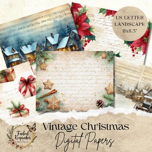 Vintage Christmas Digital Paper Pack: Holiday Scrapbooking, Cards & Journals (JPG, 300dpi)