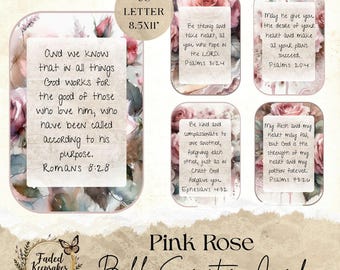Thema Jezus-rommeldagboek | Pink Rose-kaarten met bijbelteksten | Tijdelijke christelijke dagboeken