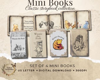 Woodland Bear Storybook Mini Books, Printable Junk Journal Kit, Vintage Children’s Book Style