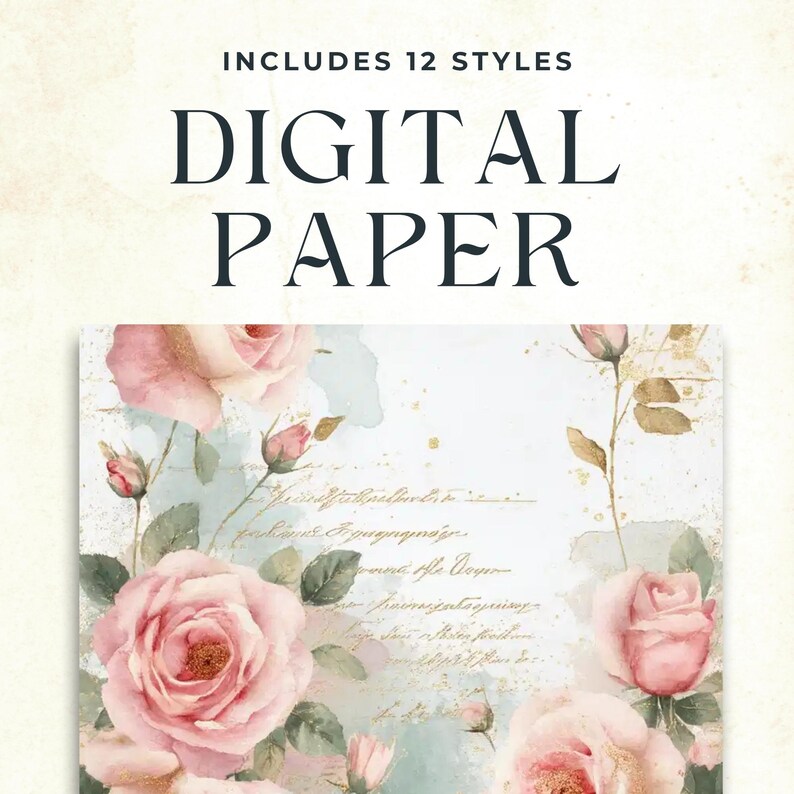Blush Pink Rose Digital Paper Pack | Romantic Floral Backgrounds With ...