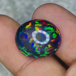 AAA+ Natural Ethiopian Black Oval Cut Cabochon Rare Multi pattern Loose Gemstone 9.50 Ct 17x14x7 MM For Jewelry & October Birthstone Gift