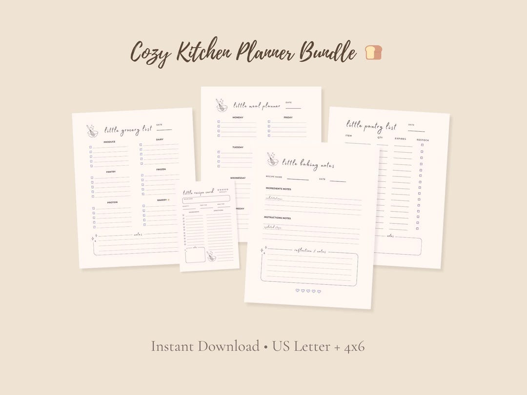 Cozy Kitchen Planner Printable Bundle, Meal Planner, Grocery List ...