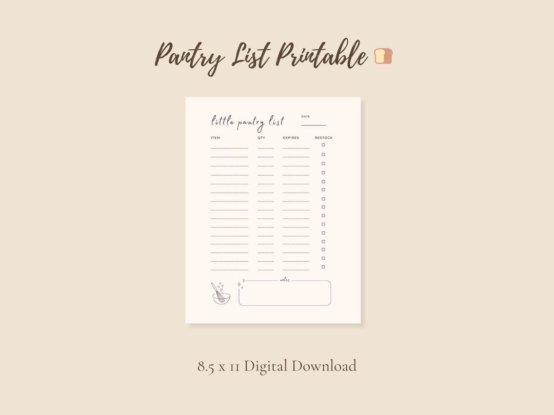 Pantry Inventory Printable, Kitchen Organization Sheet, Food Expiration ...