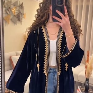 Handmade Moroccan Velvet Caftan | Black Gold Embroidered Takchita | Elegant Traditional Kaftan for Women | Eid | Wedding Dress