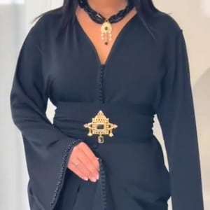 Elegant Black Moroccan Kaftan Dress for Women | Handmade Takchita with Gold Belt | Eid, Wedding, Party, Traditional Caftan Gown