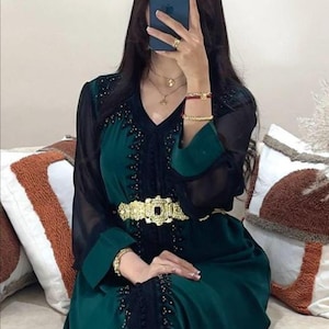 moroccan caftan, green takchita, handmade caftan, caftan for wedding,traditional moroccan dress, arabic evening gown, kaftan marocain luxe