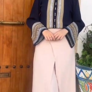 Handmade Moroccan Caftan Top – Navy Blue & Gold Embroidered Takchita Style – Traditional Kaftan Blouse – Eid, Wedding, Party Wear