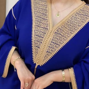 Royal Blue Moroccan Caftan Dress | Gold Embroidered Takchita | Elegant Long Sleeve Abaya Gown | Eid, Wedding, Party Kaftan