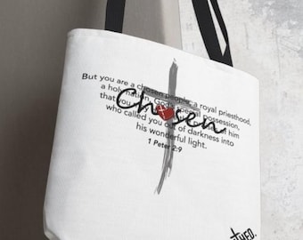 Bolsa de mano elegida, bolsa de mano con las Escrituras de 1 Pedro 2:9, bolsa de mano con la fe cristiana, bolsa de mano con la cruz FAITHED, regalo religioso