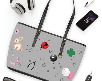 Lucky Symbols Tote Bag | Bunny, Ladybug, Four-Leaf Clover Pattern
