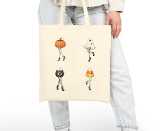 Pin Up Halloween Characters Tote Bag | Pumpkin Ghost Candy Corn Cauldron