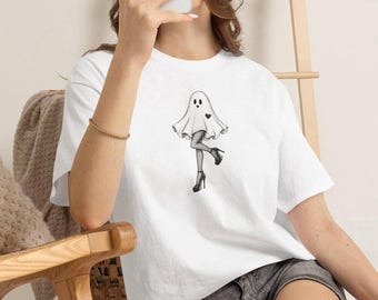 Pinup Ghost Tee | Cute Retro Ghost with Heels, Halloween Shirt