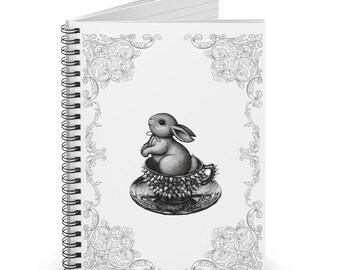Gothic Floral Frame Bunny Notebook | Spiral Ruled Journal | Vintage Animal