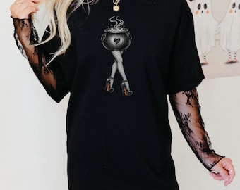 Cauldron Legs T-Shirt | Witchy Potion Illustration, Halloween Tee