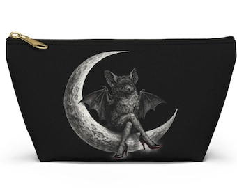 Gothic Bat Moon Zipper Pouch | Witchy Cosmetic Bag