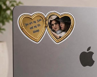 Dracula - Heart Locket Photo Kiss-Cut Stickers | Vintage Portrait, Script Message