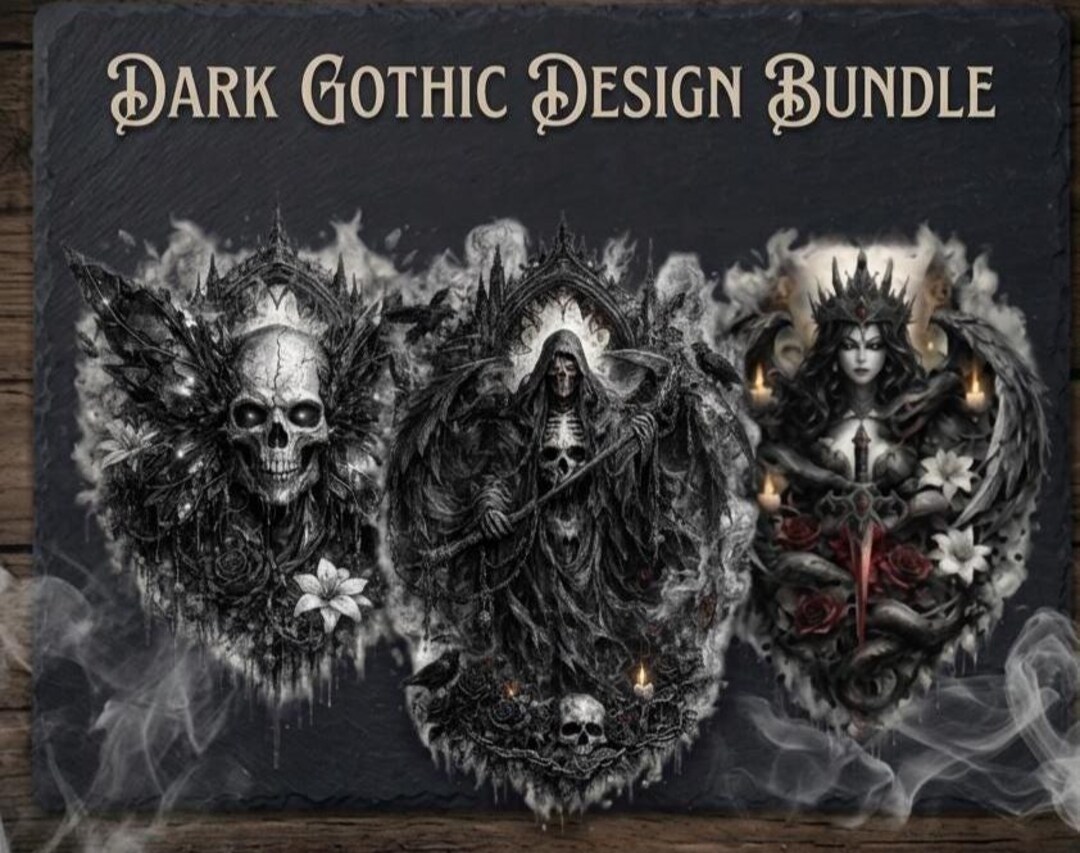 Gothic Skull PNG Bundle, Dark Tattoo T-shirt Designs, Gothic Roses ...