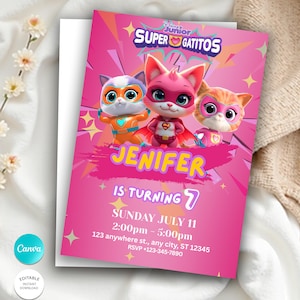 SuperKitties  Invitation | Printable Editable Super Kitty Invite  Instant Download | Editable Template | Kitty Cat Party Invite