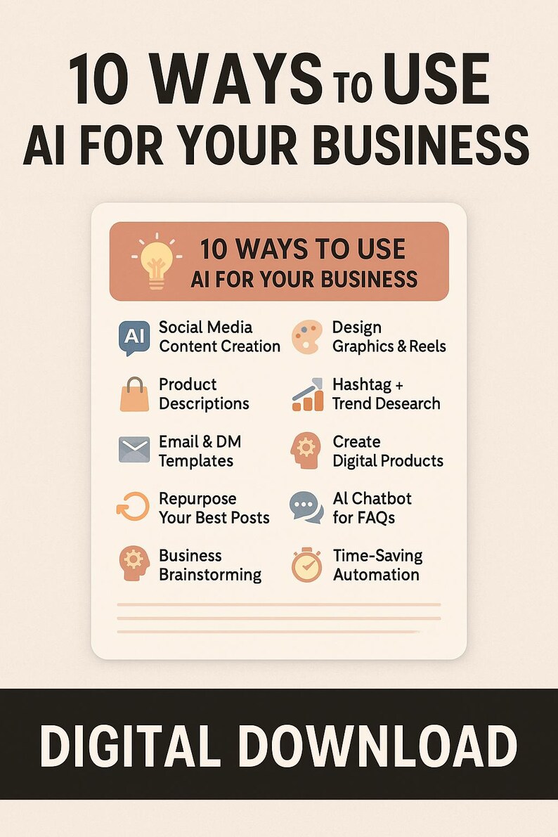 Scriptions Applications 10 Ways to Use AI for Business | Digital Download | AI Tools for ...