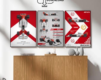 McLaren MP4/5 Blueprint Art Print Set: Senna & Prost F1 Car Posters (Digital Download)