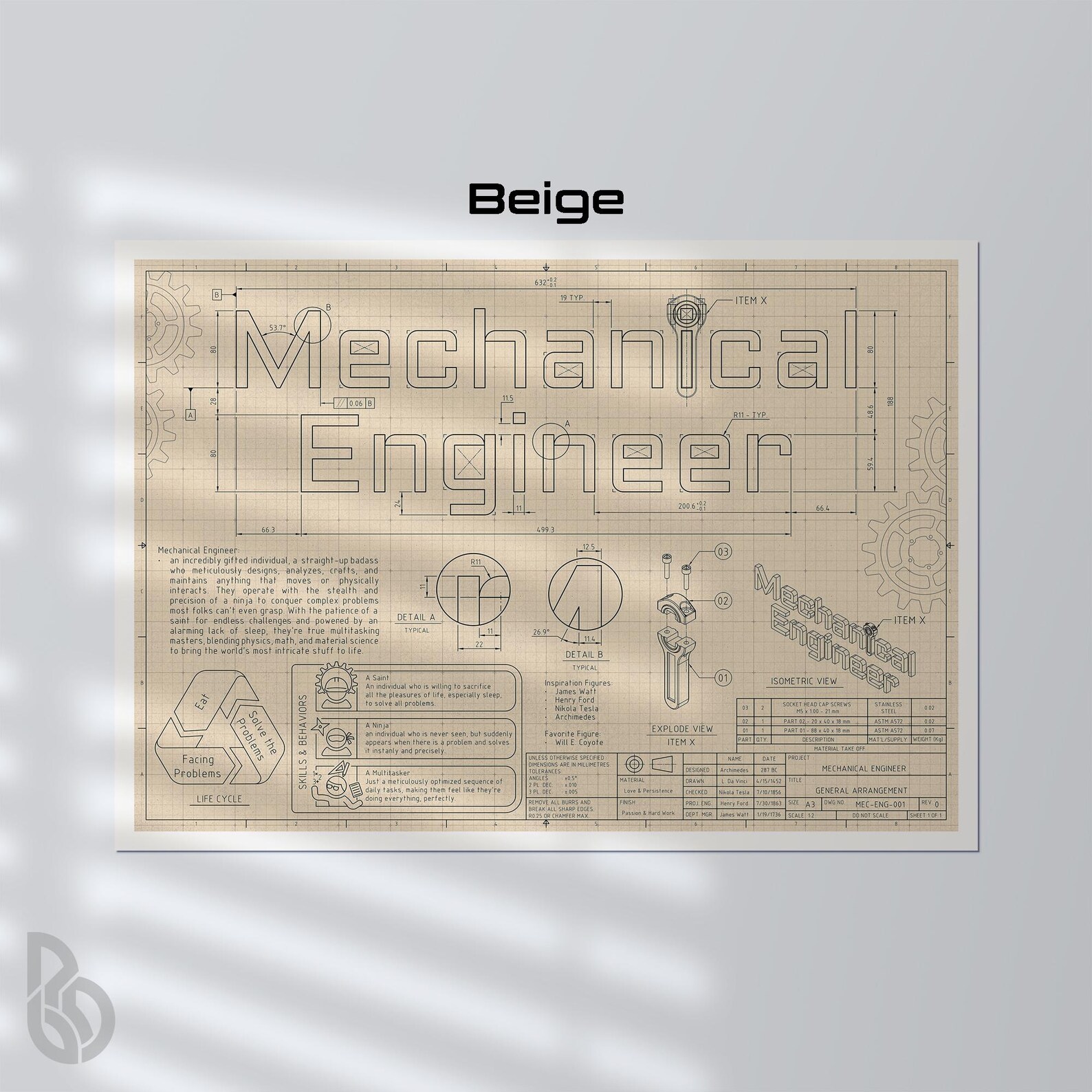 Mechanical Engineer Blueprint Art Print: STEM Gift (digital Download ...