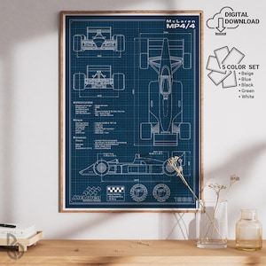McLaren MP4/4 Blueprint, Car poster, F1, Digital Download print, Formula 1 Poster, Digital Print, Car, Senna, Wall Art | Instant Download