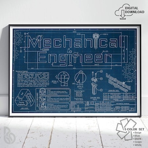 Mechanical Engineer Blueprint Art Print: STEM Gift (Digital Download)