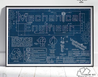 Mechanical Engineer Blueprint Art Print: STEM Gift (Digital Download)