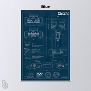 Mclaren MP4/4 Blueprint Poster: Senna Formula 1 Car Art (digital