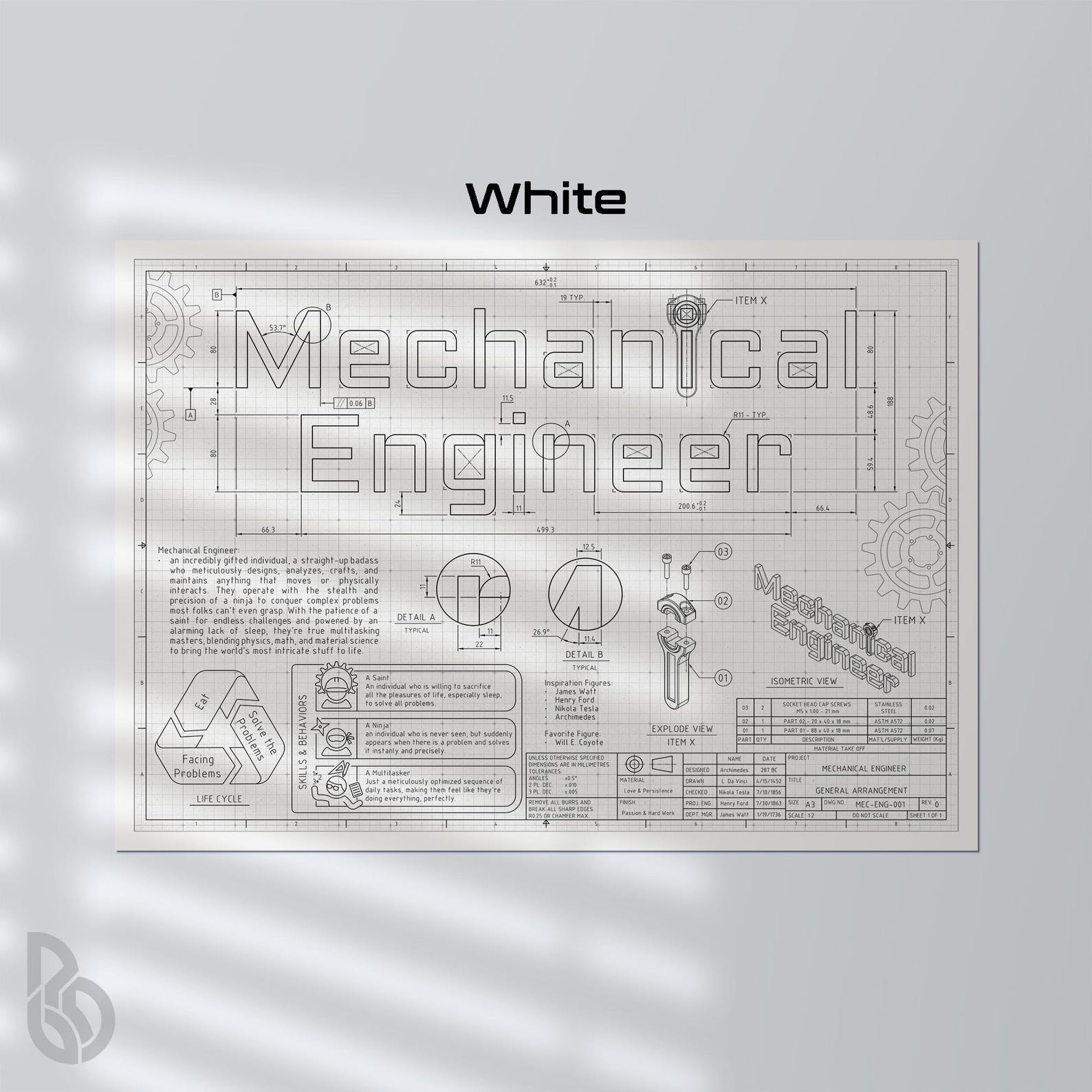 Mechanical Engineer Blueprint Art Print: STEM Gift (digital Download ...