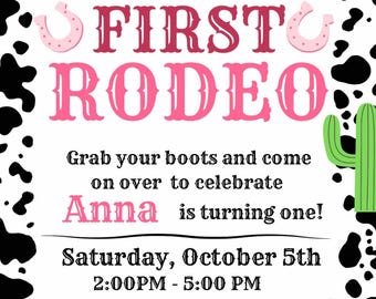 Invitación de cumpleaños estilo primer rodeo / Fiesta de vaquera rosa (Descarga digital)