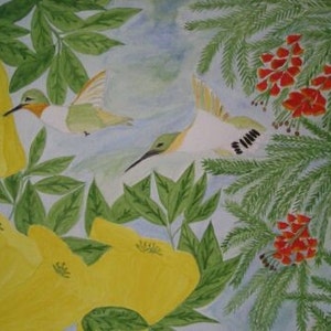 Original Watercolor Painting of Hummingbirds image 1