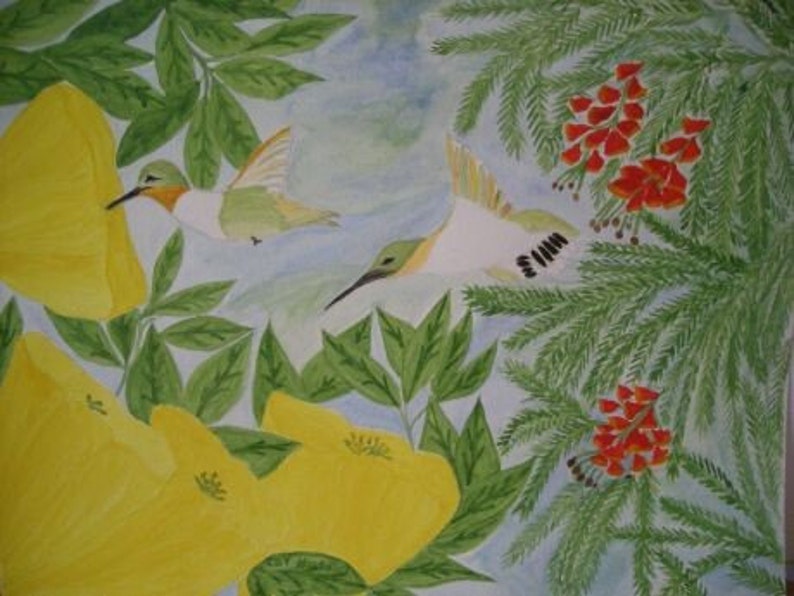 Original Watercolor Painting of Hummingbirds image 1